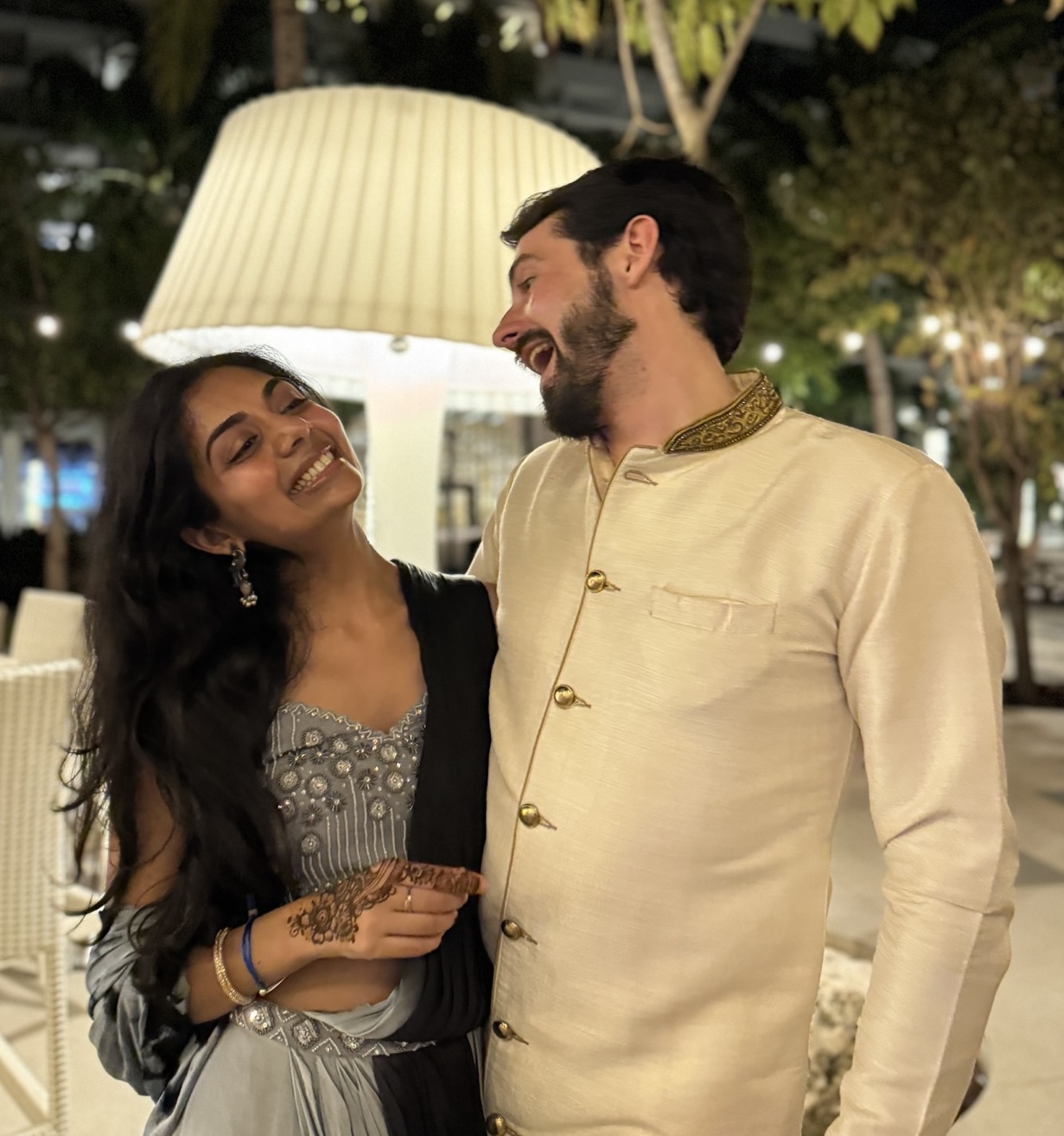 Umangi and Zachary celebrating together